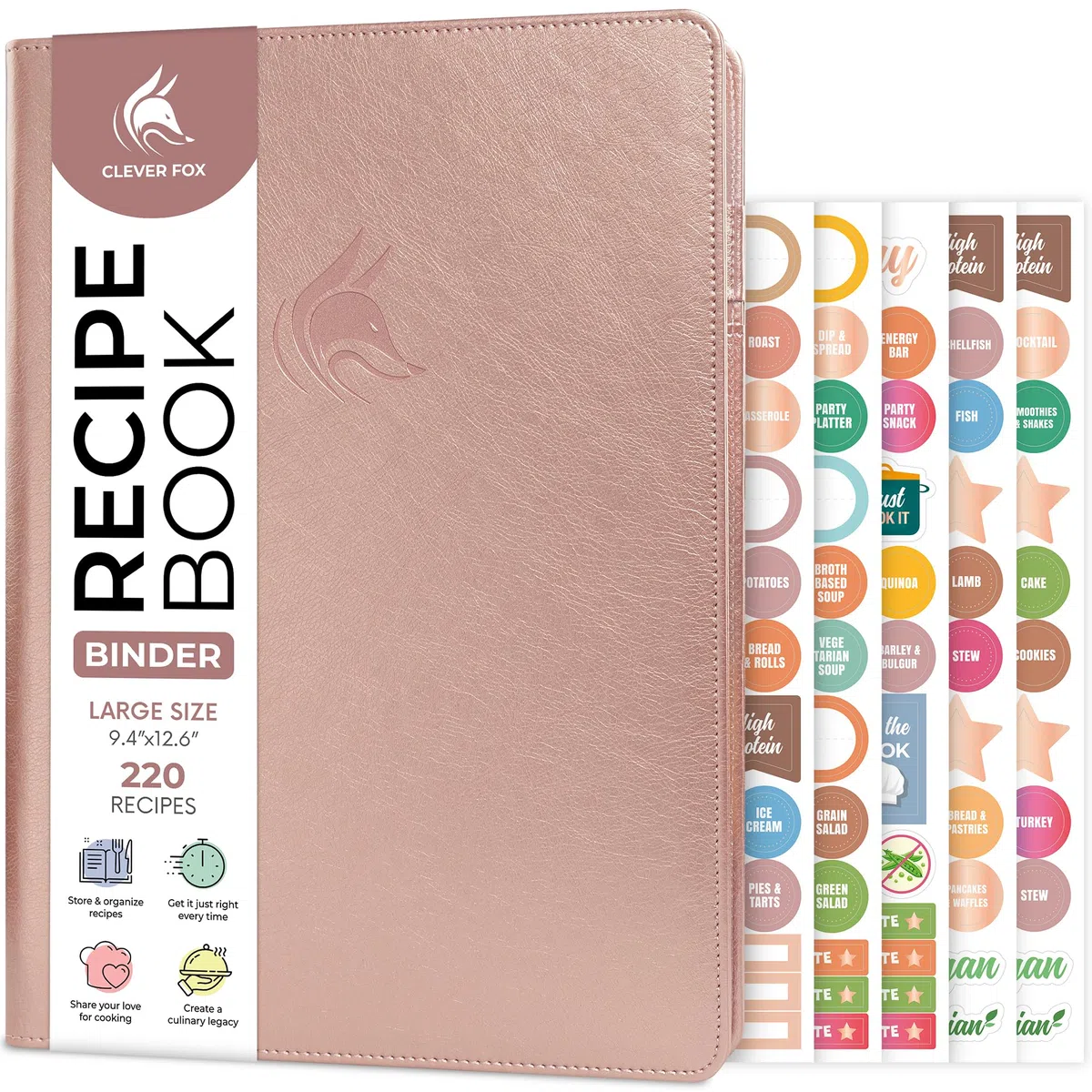 Clever Fox Carpeta de libro de recetas con pestañas, organizador de cuaderno de anillos con páginas en blanco para escribir en tus propias recetas, libro de cocina familiar personalizado, 220 recetas,