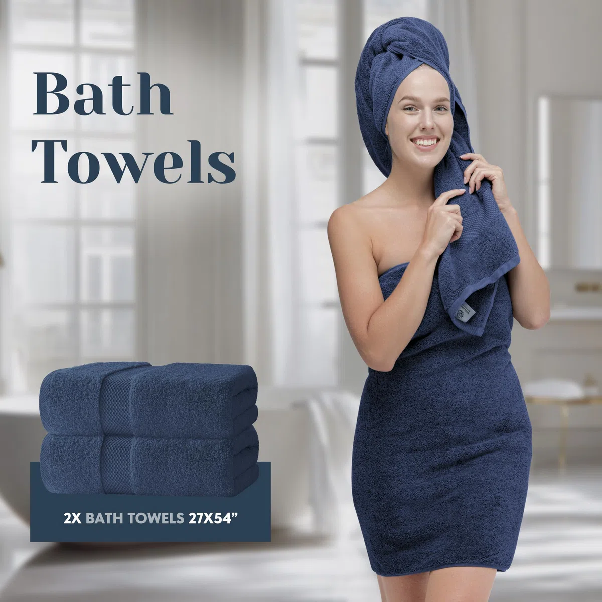 Juego de toallas de baño de lujo de 8 unidades, toallas de hotel de algodón peinado de 700 g/m², 2 para baños, 2 de manos, 4 paños (azul marino, 8 unidades)