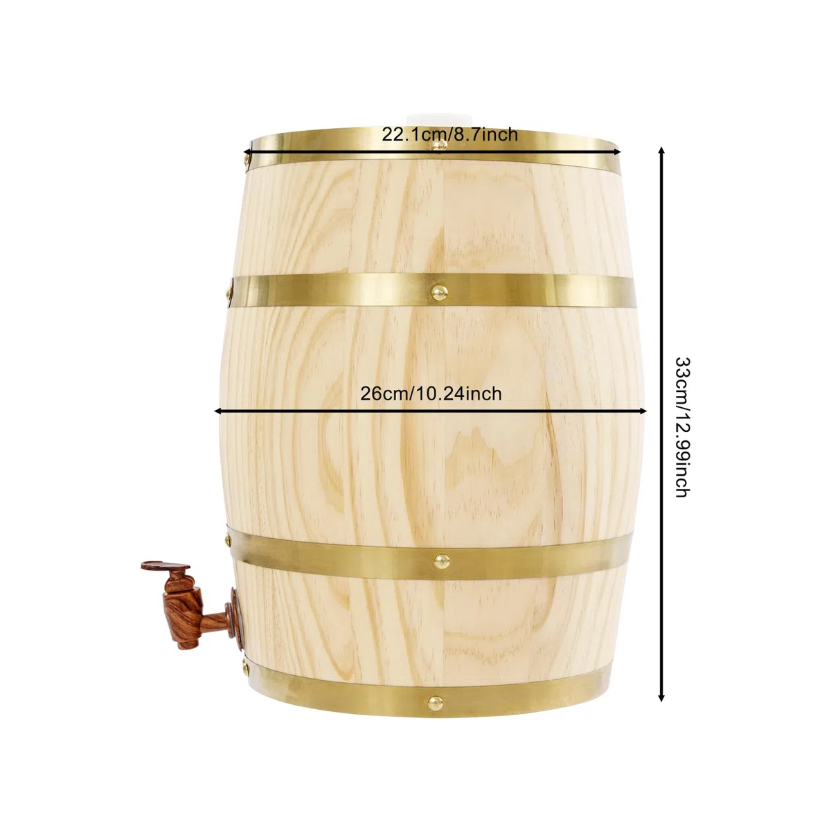 Barril de madera de pino de 10 litros con grifo – barril de vino para whisky, vino y licores, diseño de pie sin soporte, ideal para bar, restauración y almacenamiento