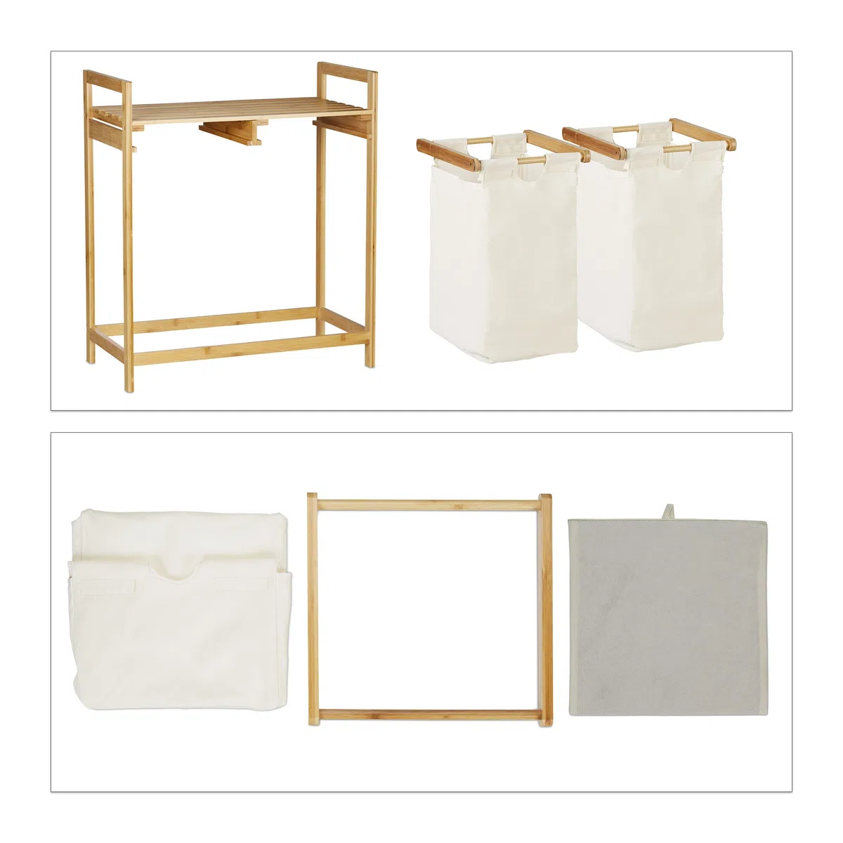 Relaxdays Centro para la colada, Separador de ropa sucia, Dos compartimentos, Portátil, 60 L, 1 Ud., Natural