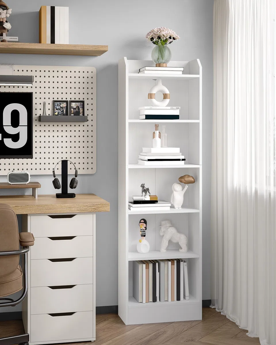 Hzuaneri Librería, Estantería Libros 6 Niveles, Estantería de Almacenaje, para Objetos de Colección, Paneles Ajustables, para Salón, Oficina, 24 x 48 x 170 cm, Blanco 02903XBC