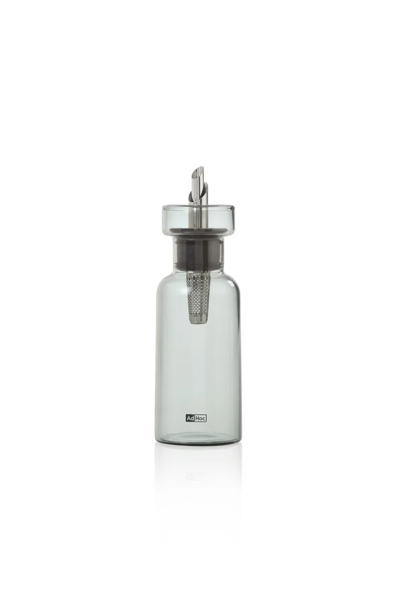 AdHoc AromaPour - Botella de aceite y vinagre de vidrio gris, 120 ml, dispensador antigoteo para aceite y vinagre, apto para lavavajillas