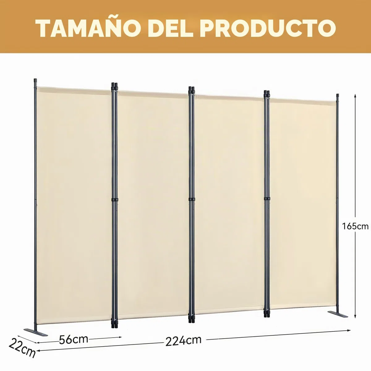 Biombo Separador de 4 Paneles, Decoración Elegante, Separador de Ambientes Plegable, Divisor de Habitaciones, 224X162 cm Beige