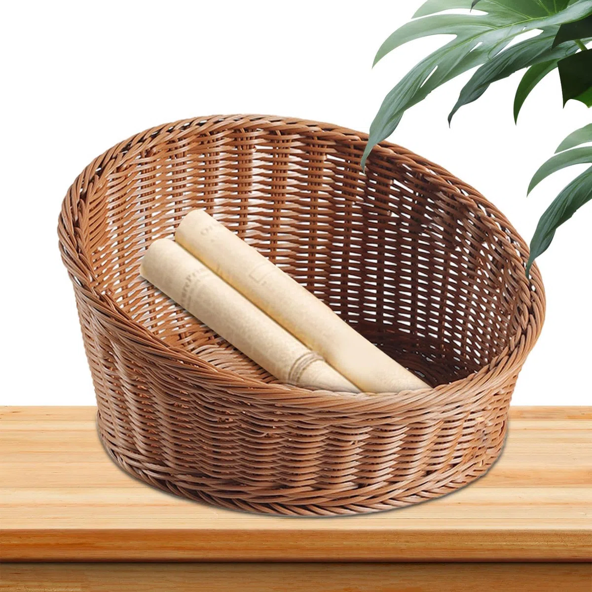 Cesta expositora para pan bandeja organizadora portafrutas imitación ratán | Cesta De Mimbre Para Servir Pan mesa mostrador verduras y pasteles restaurante picnic panadería