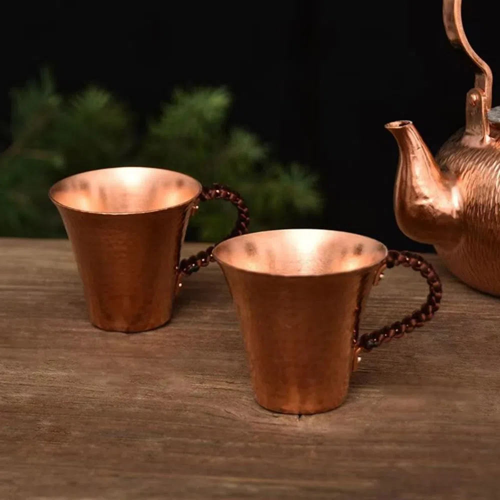 Juego de 2 tazas de té de cobre puro hechas a mano, tazas martilladas