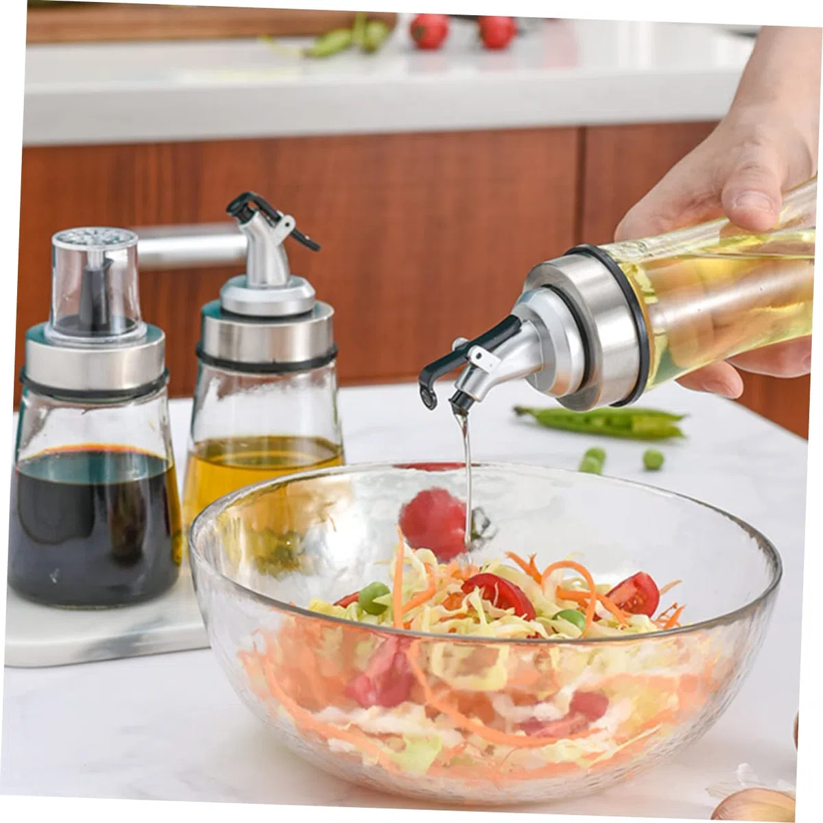 LABRIMP 3piezas Botella De Condimento Botella Transparente De Vidrio Para Aceite y Vinagre Dispensador De Salsa De Soja Para Cocina