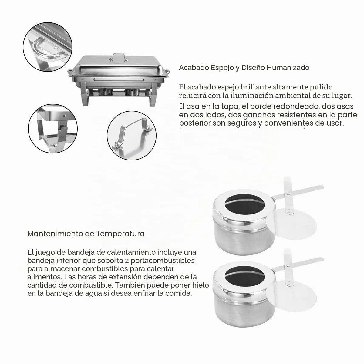 VONLUCE 4 Platos de Frotamiento 9L/8Q de Acero Inoxidable Calentador de Buffet Plegable Calentador de Comida con Bandeja de Agua, Bandeja de Comida y Tapa para Fiesta, Banquete, Bufé (4)