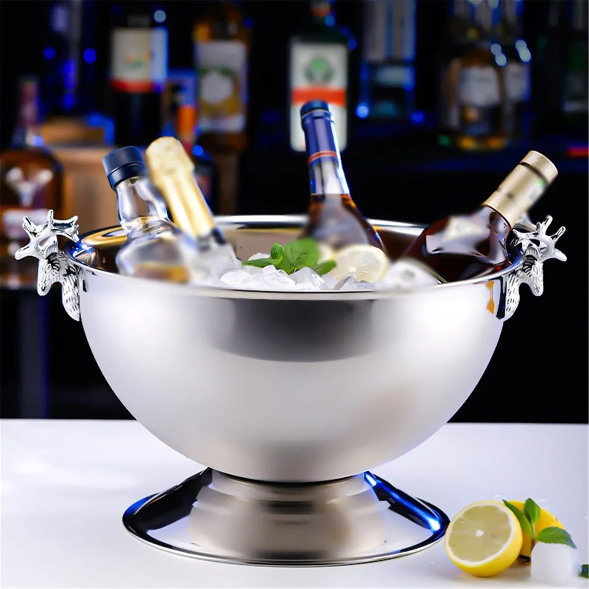 Cubo de Hielo Cubo de Hielo Acero Inoxidable 13,5 l for Bar, Almacenamiento champán y Cerveza con asa Cubo de Hielo frío para Barra(Silver)