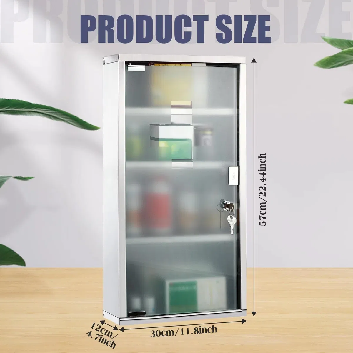 Timgle Botiquín con cerradura, botiquín de primeros auxilios, montado en la pared, almacenamiento de baño, gabinete médico colgante para baño, vestuario, plateado brillante (4 estantes)