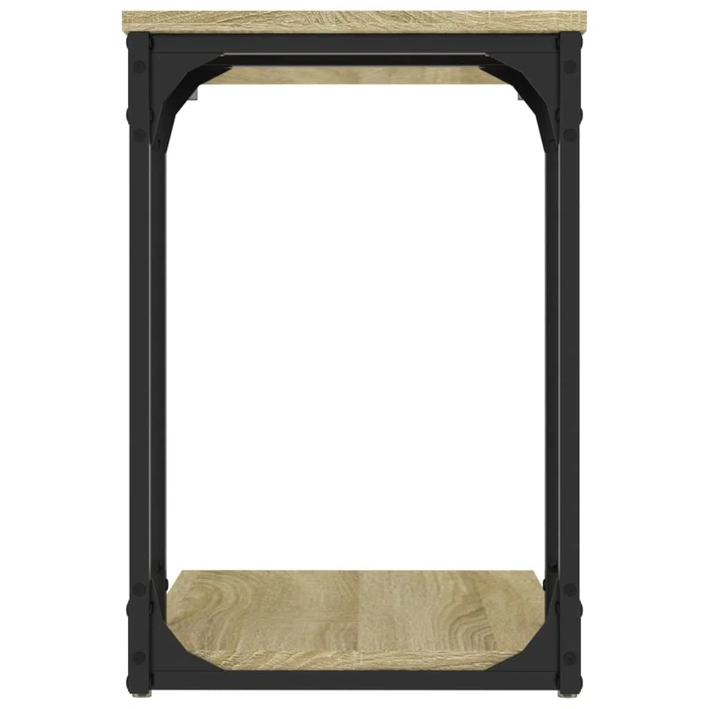 Mesa auxiliar de roble Sonoma, 50 x 35 x 52 cm, mesa de centro en forma de C, ahorra espacio, mesa de sofá de diseño industrial con estructura de metal y estante para salón