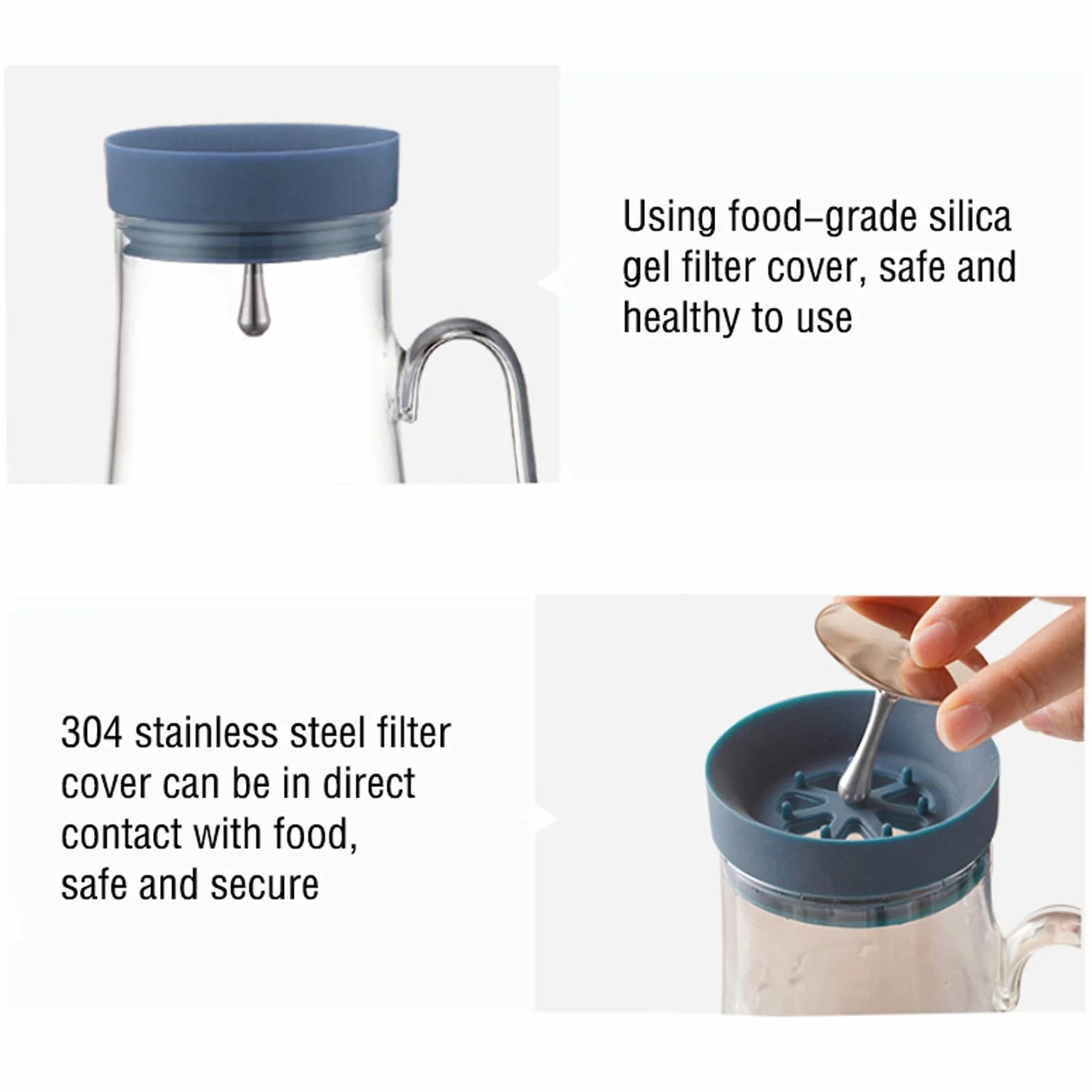 Jarra Agua Fria Jarra de vidrio de gran capacidad con tapa de vidrio resistente al calor de la tapa de silicona Tapa ajustable del filtro de acero inoxidable práctico Tamaño ajustable Jarra Agua Detox