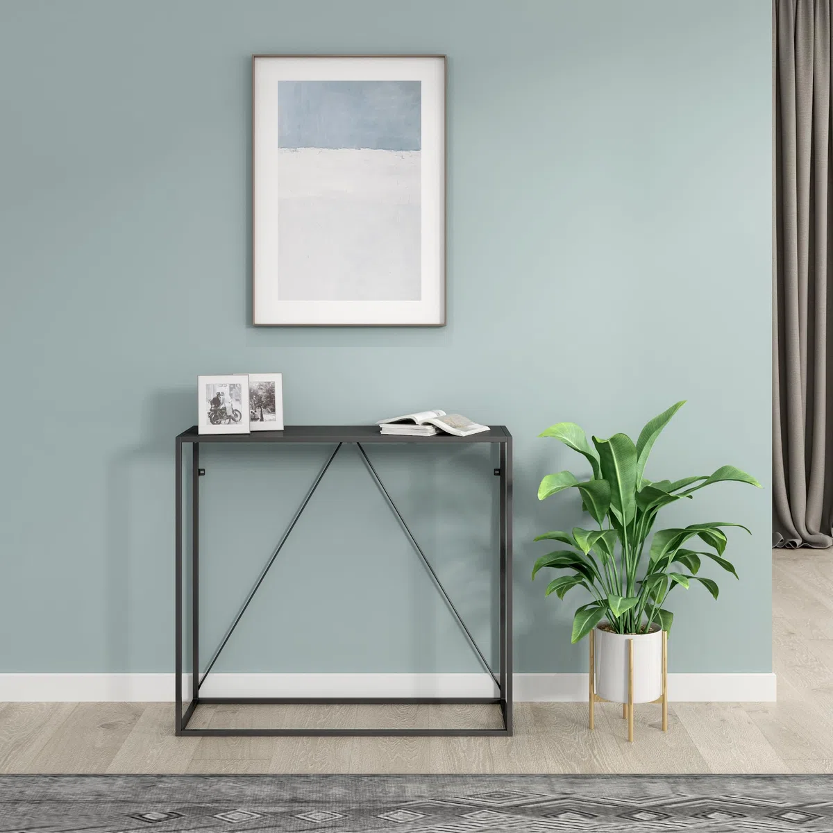 [en.casa] Mesa Consola Mueble de Entrada Moderno Robusto para Oficina Pasillo Recibidor Montaje Rápido Acero 90 x 30 x 80 cm - Negro