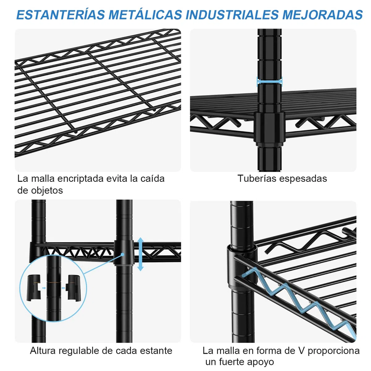 Estanterias Almacenaje 1500LBS Estanterias,Negro | Almacenaje Cocina 5 Pisos Estanterias Metalicas,61''W*72''H*15.7''D