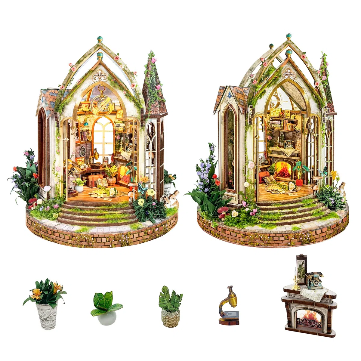 Dreamland Floral Studio - Rincón de libros de bricolaje, kit de casa gótica en miniatura con luces LED, juego de construcción de sujetalibros decorativo para decoración de estanterías, regalo único de