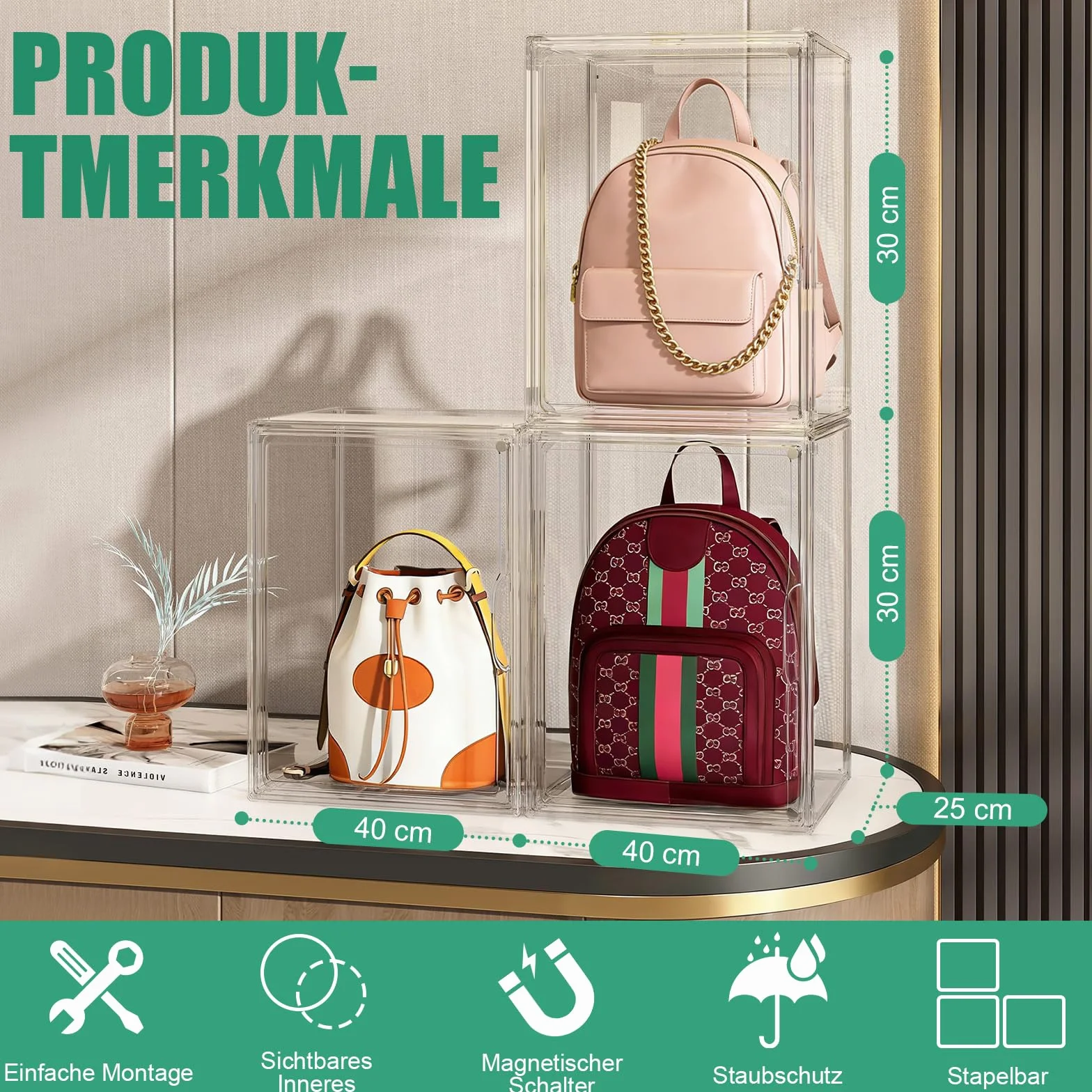 2 organizadores de almacenamiento de bolsos de plástico transparentes, apilables con puerta magnética, organizador de bolsos para armario, organización de juguetes y exposición, XL