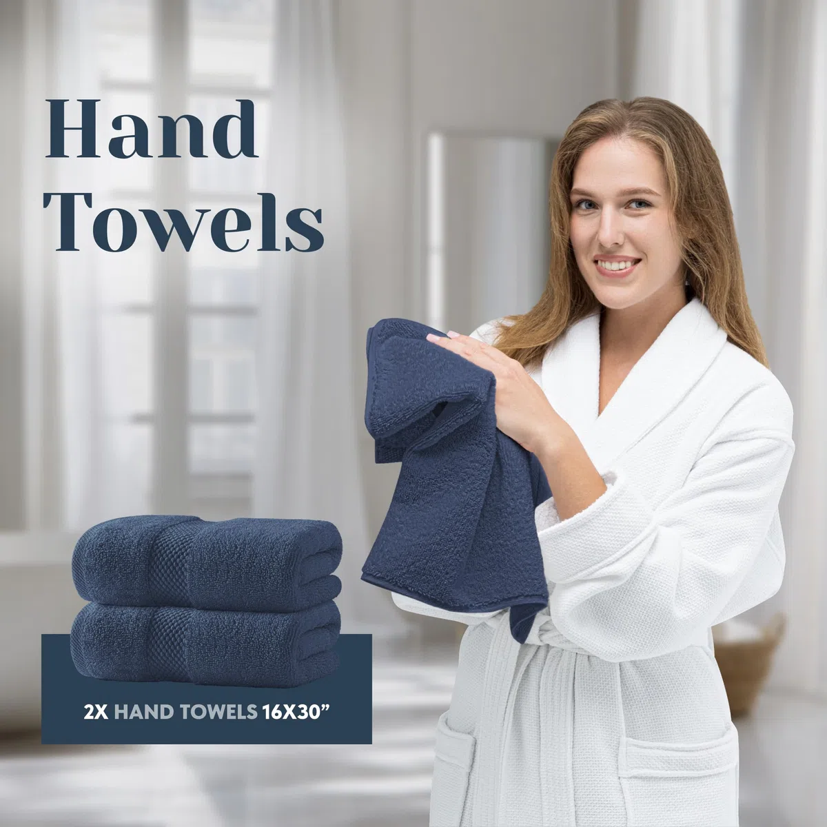 Juego de toallas de baño de lujo de 8 unidades, toallas de hotel de algodón peinado de 700 g/m², 2 para baños, 2 de manos, 4 paños (azul marino, 8 unidades)