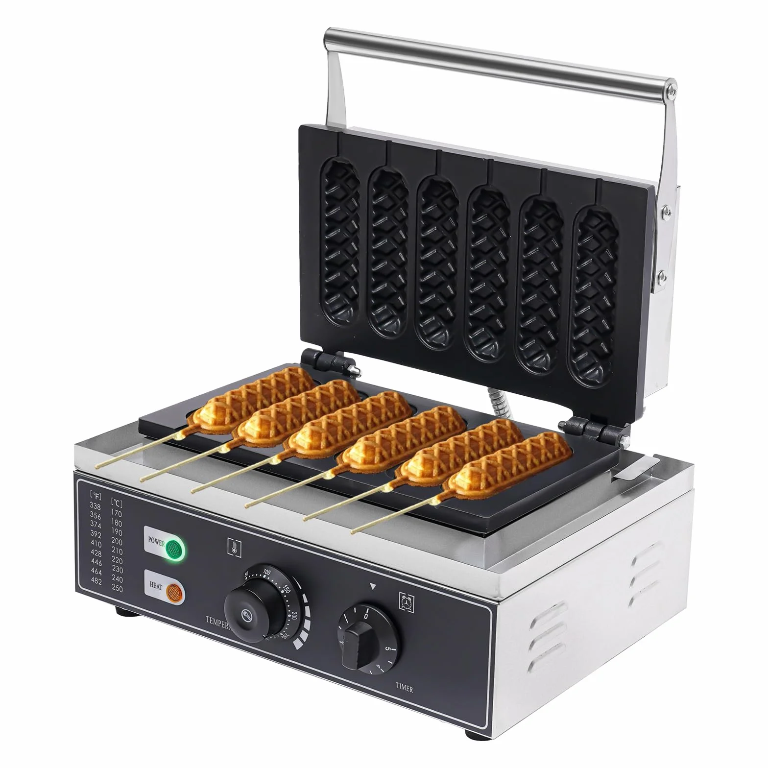 Gofrera eléctrica comercial de acero inoxidable, gofres con temporizador, 50-300 ℃, 1500 W, 220 V
