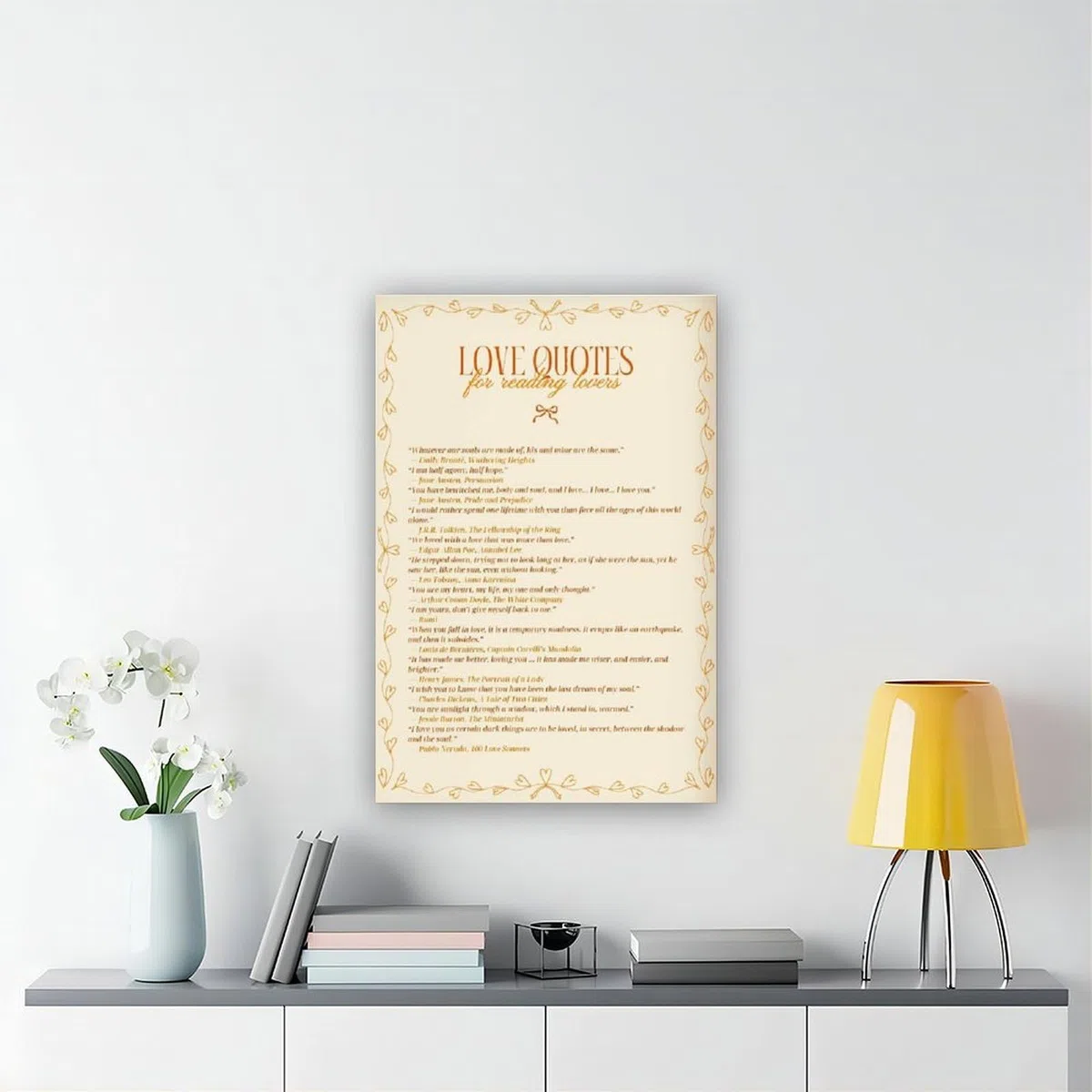 ACFTAIN Libros de citas de amor para amantes de la literatura romántica, novelas clásicas, citas de lectura, lienzo, pósteres e impresiones estéticas para habitación, dormitorio, oficina, decoración