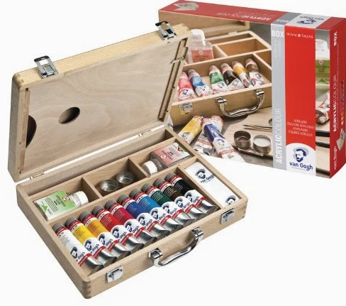 Set de pinturas acrílicas, paleta y pinceles Van Gogh, de Royal Talens, en estuche de madera de alta calidad