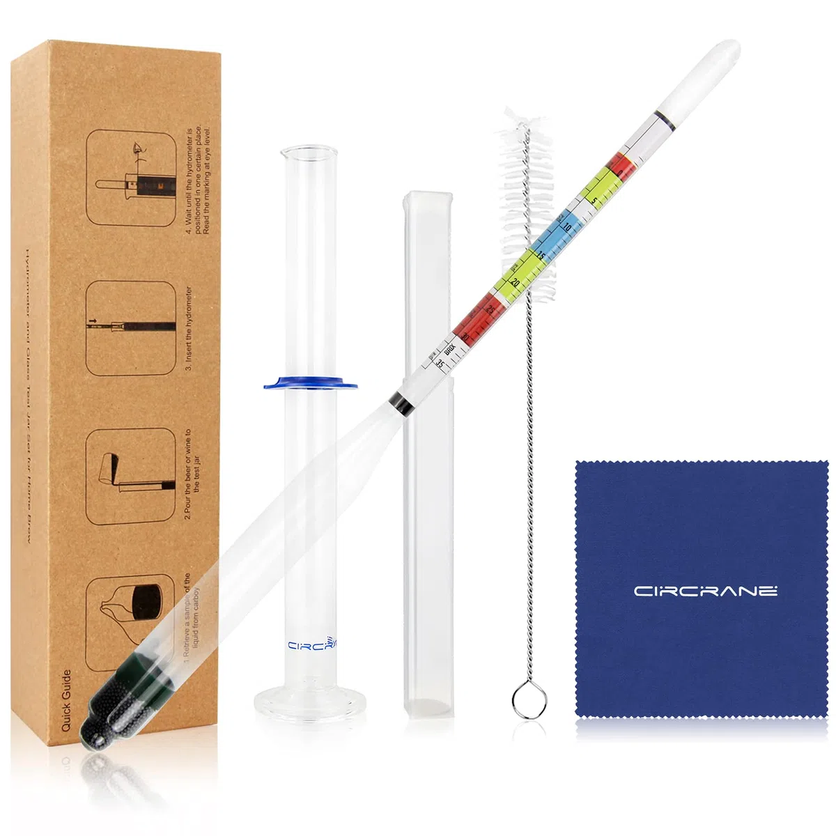 Circrane Hidrómetro de triple escala y tarro de vidrio para vino cerveza, vino, Mead y Kombucha, ABV, Brix y Gravity Test Kit