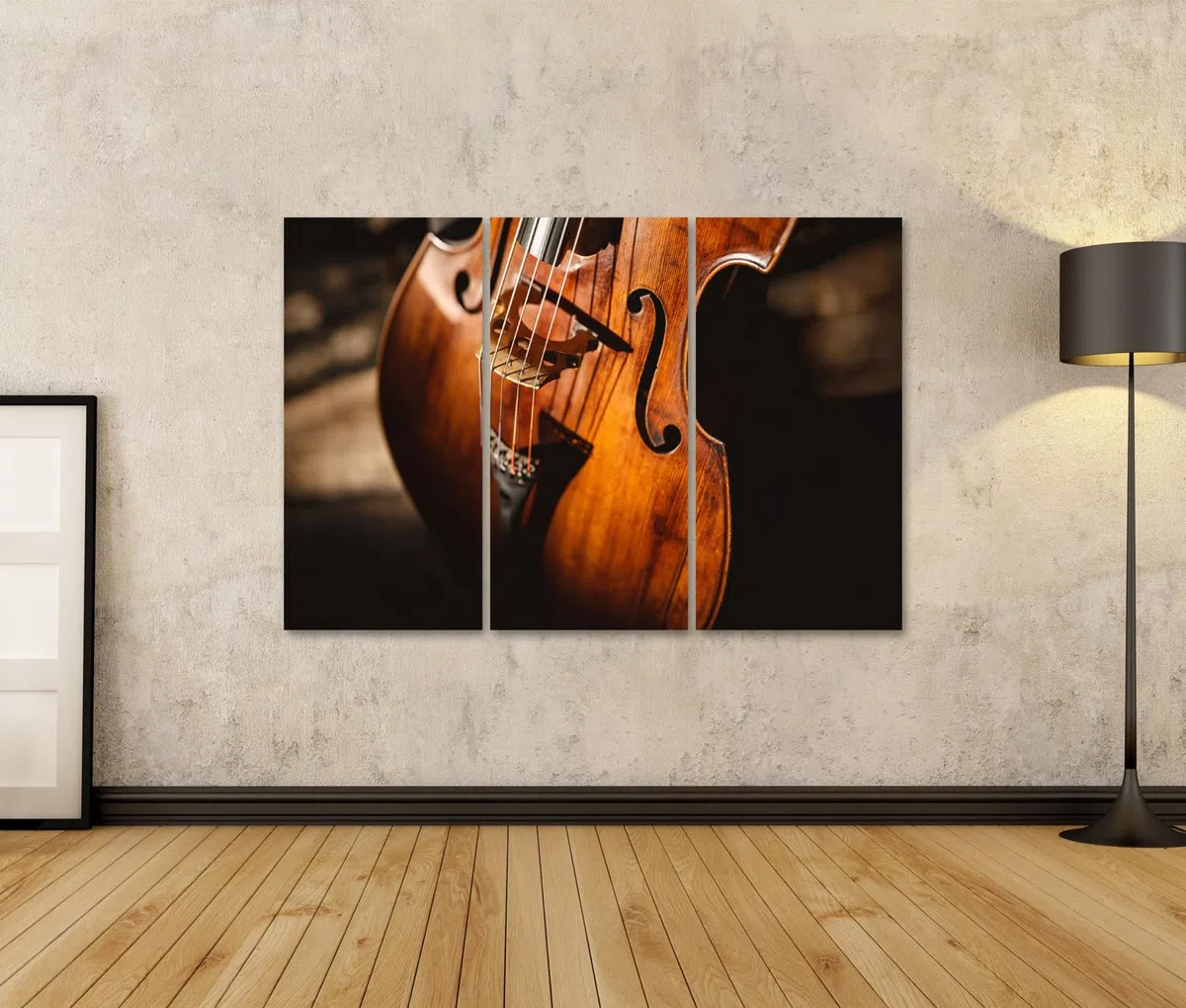 islandburner Cuadro sobre lienzo, impresión nostálgica de contrabajo, impresión artística para salón para amantes de la música, 3 piezas, edición Z1