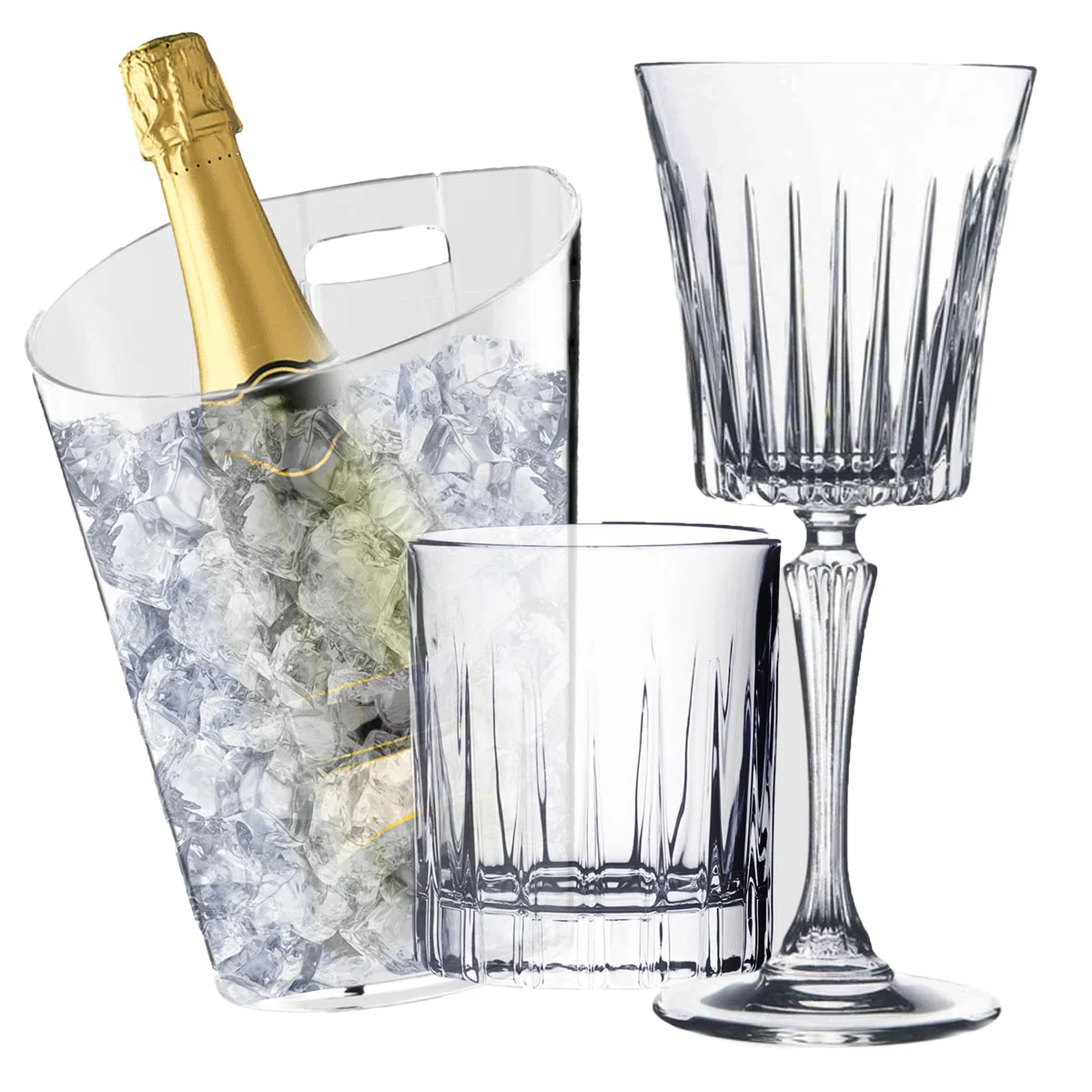 Sicignano | Juego de 6 copas de 30 cl, con 6 vasos de 36 cl, Timeless para vino, agua, licores y cócteles, cristal ecológico, transparentes, resistentes – regalo cubo champán Marea 1 botella