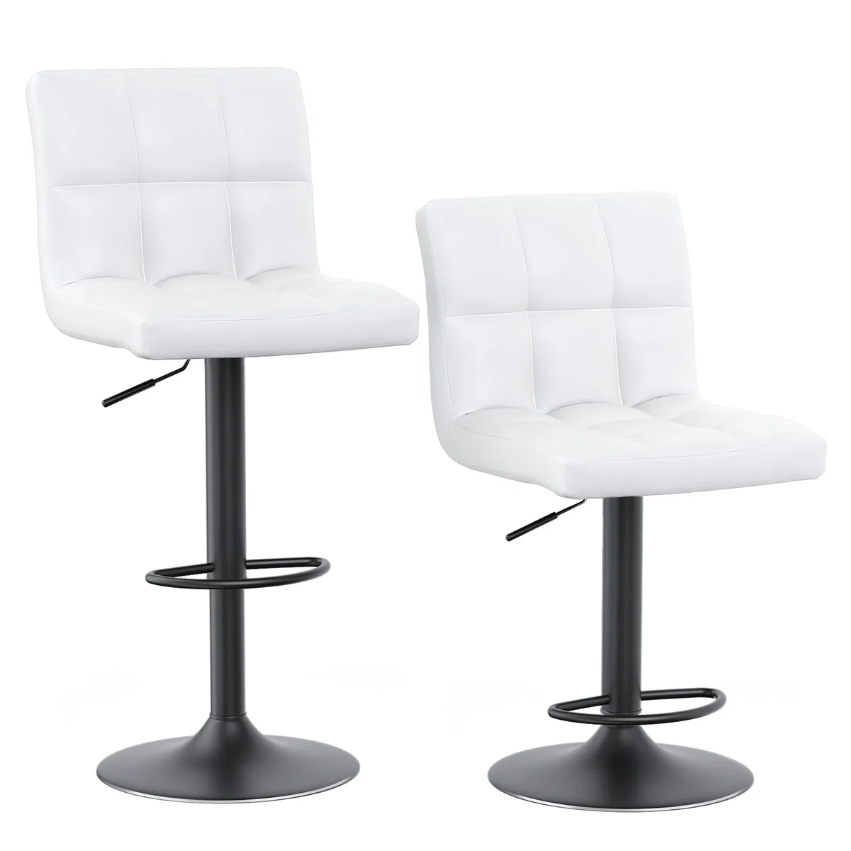 bigzzia Lote de 2 taburetes de Bar giratorios en Cuero sintético Ajustables en Altura con Respaldo para desayunador, mostrador, Cocina y hogar - Blanco