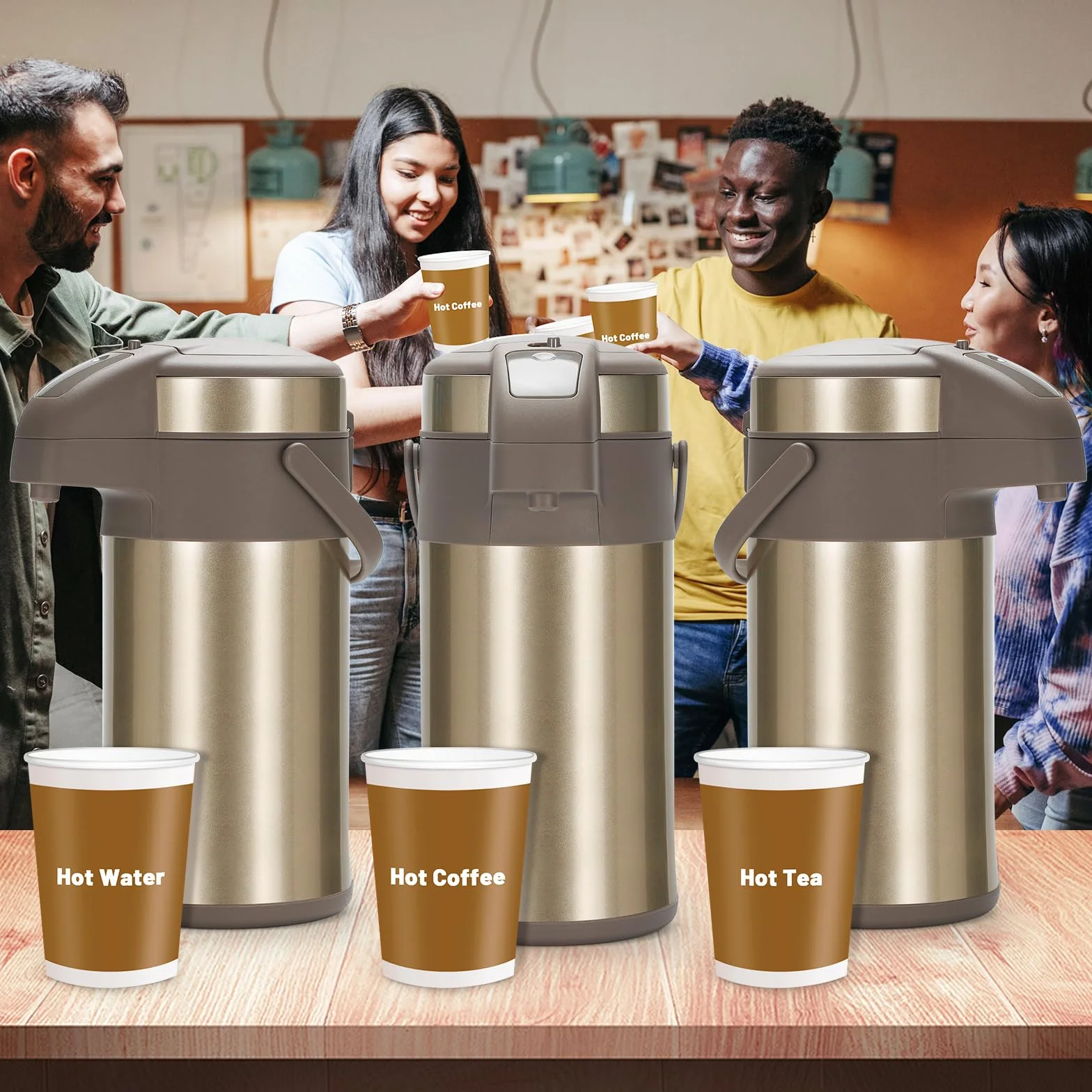 Jarras de bomba, termo dispensador de café, 4 litros, acero inoxidable de doble pared, jarra aislada al vacío con mecanismo de bomba, cafetera, jarra para 24 tazas (dorado)