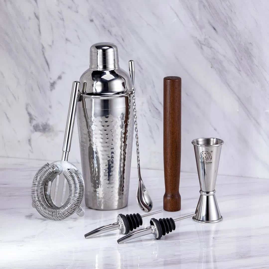 KNIGHTSBRIDGE - Juego de coctelera listo para regalo con bolsa de algodón de viaje, kit completo de camarero para el hogar y el bar de VINN DUNN (cromo)