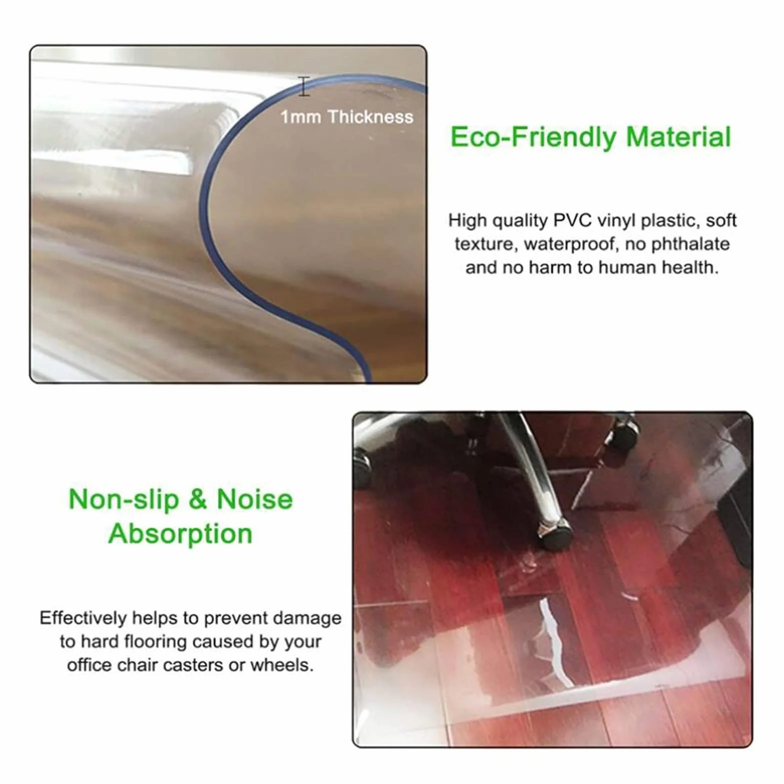 Clear Plastic Vinyl Rug Protector Cover Office Clear Hardwood Chair Mat, Rectangle Plastic Vinyl Floor Carpet for Kitchen, 1.5/2mm Thick,Office Chair Mat Non Slip PVC Transparent Rectangle Floor Prote