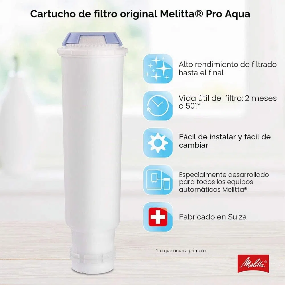 Melitta Cartuchos de filtro Pro Aqua (3 cartuchos) – Filtro de cal para cafeteras automáticas, evita la acumulación de cal y reduce los contaminantes para el mejor sabor del café