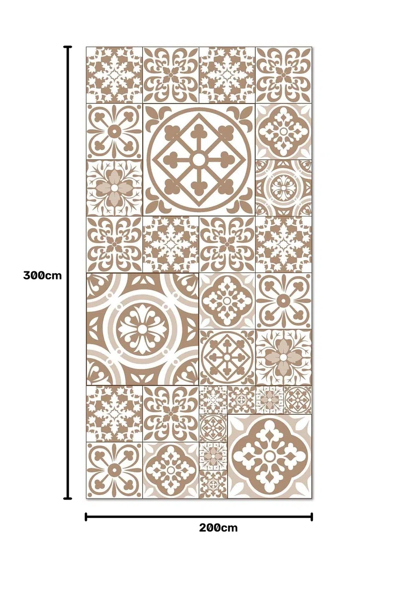Panorama Alfombra Vinílica - Modelo Hidráulica Talavera Marrón 300x200 cm - Varios tamaños - Decoración Hogar, Cocina, Salón