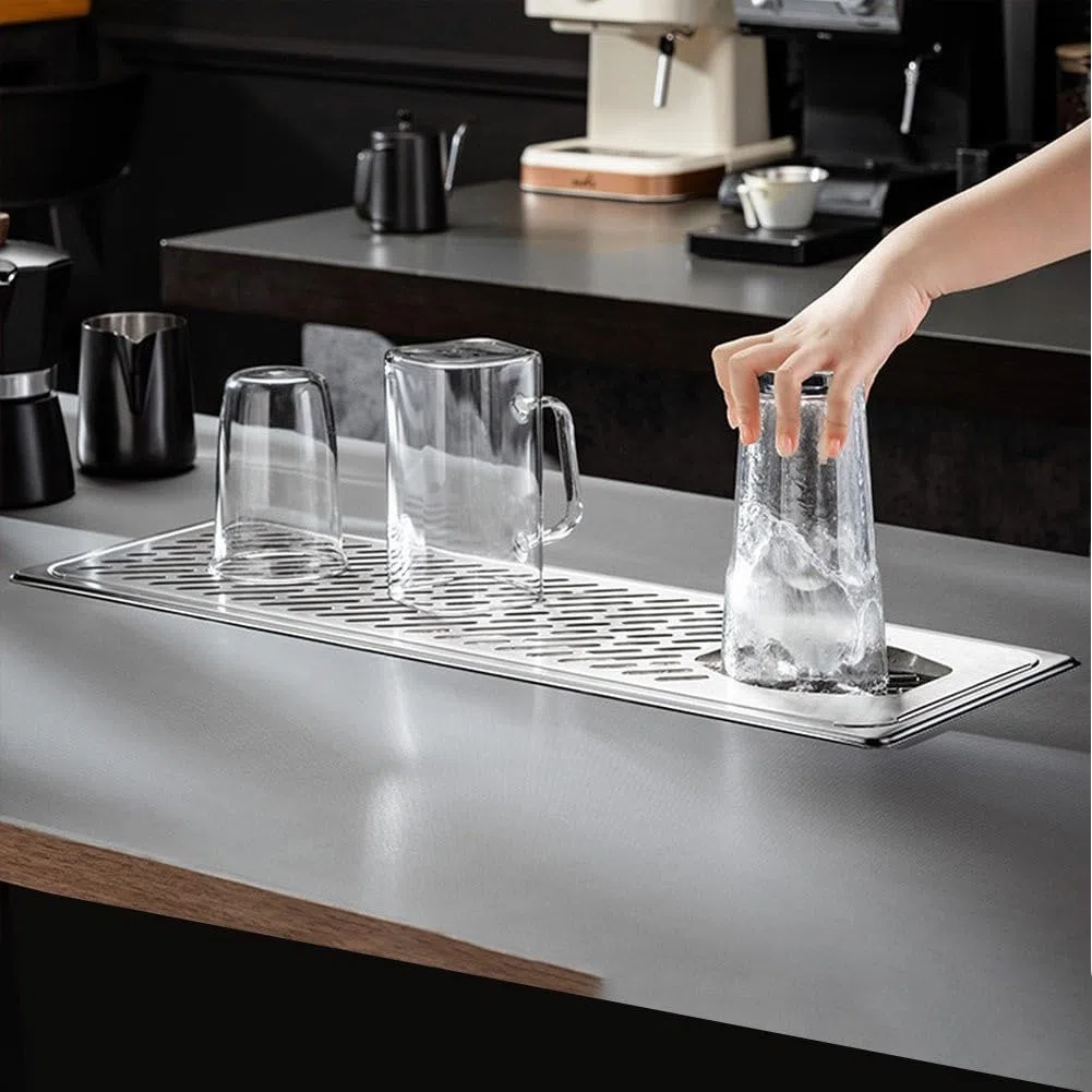 Lavavasos para profesional para acero Inoxidable Chorro Agua para fuerte para Bar Cafetería Bandeja Recogida Utensilio Tamaño Medio(Slim)