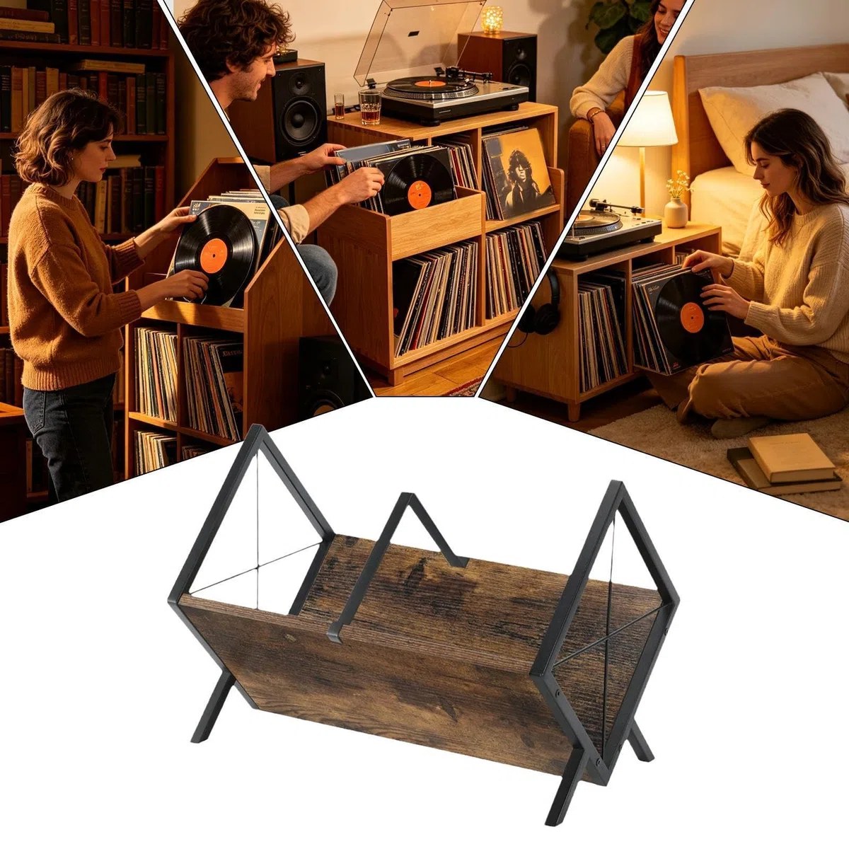 Estante Expositor De Discos De Vinilo Capacidad Para 80 LP, 1 Nivel | Organizador Separador de Discos y Almacenamiento Para Dormitorio Estudio Biblioteca Habitación