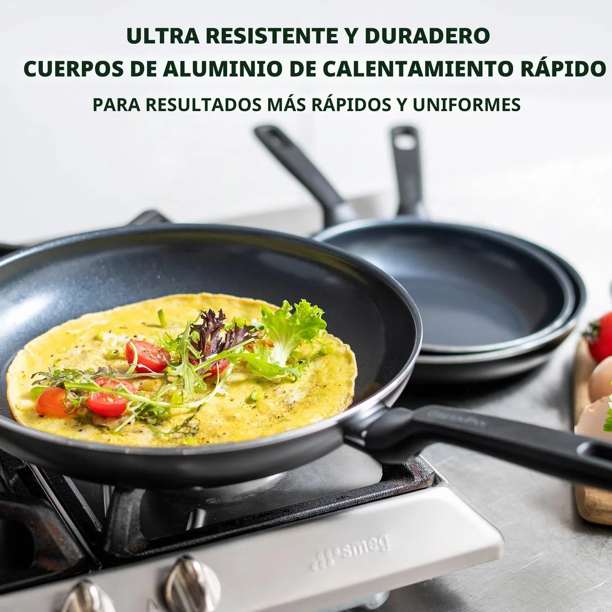 GreenPan Memphis Juego de Sartenes Antiadherentes de Aluminio con Revestimiento de Cerámica Saludable, 20 cm, 24 cm & 28 cm, Sin PFAS, Aptas para Inducción, Horno y Lavavajillas, Negro