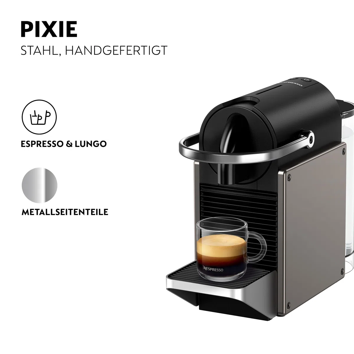 Krups XN306TK Nespresso Pixie Titan, cafetera expreso, recetas programables, 2 longitudes, apagado automático, 1260 W, 0,7 litros