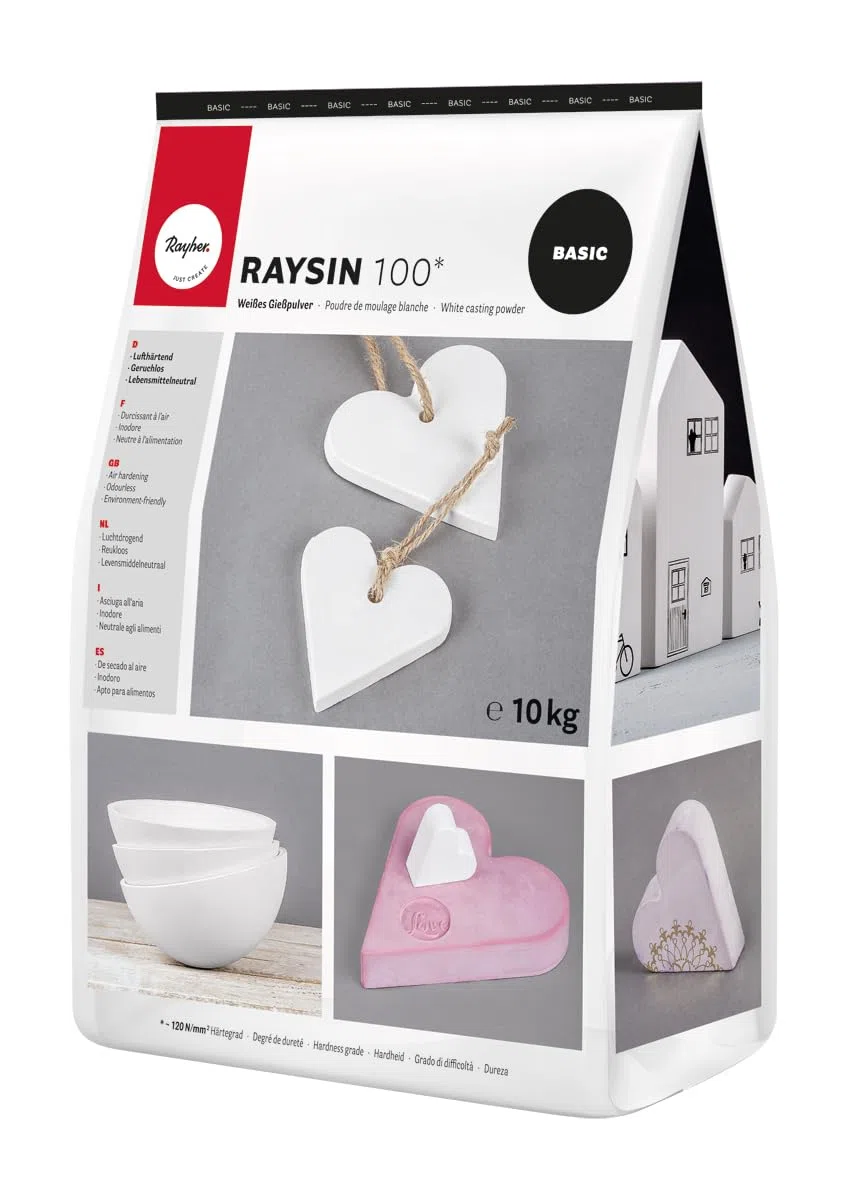 Rayher Polvo moldear Raysin 100 blanco, 10 kg yeso en polvo, seca al aire, manualidades, 34474102
