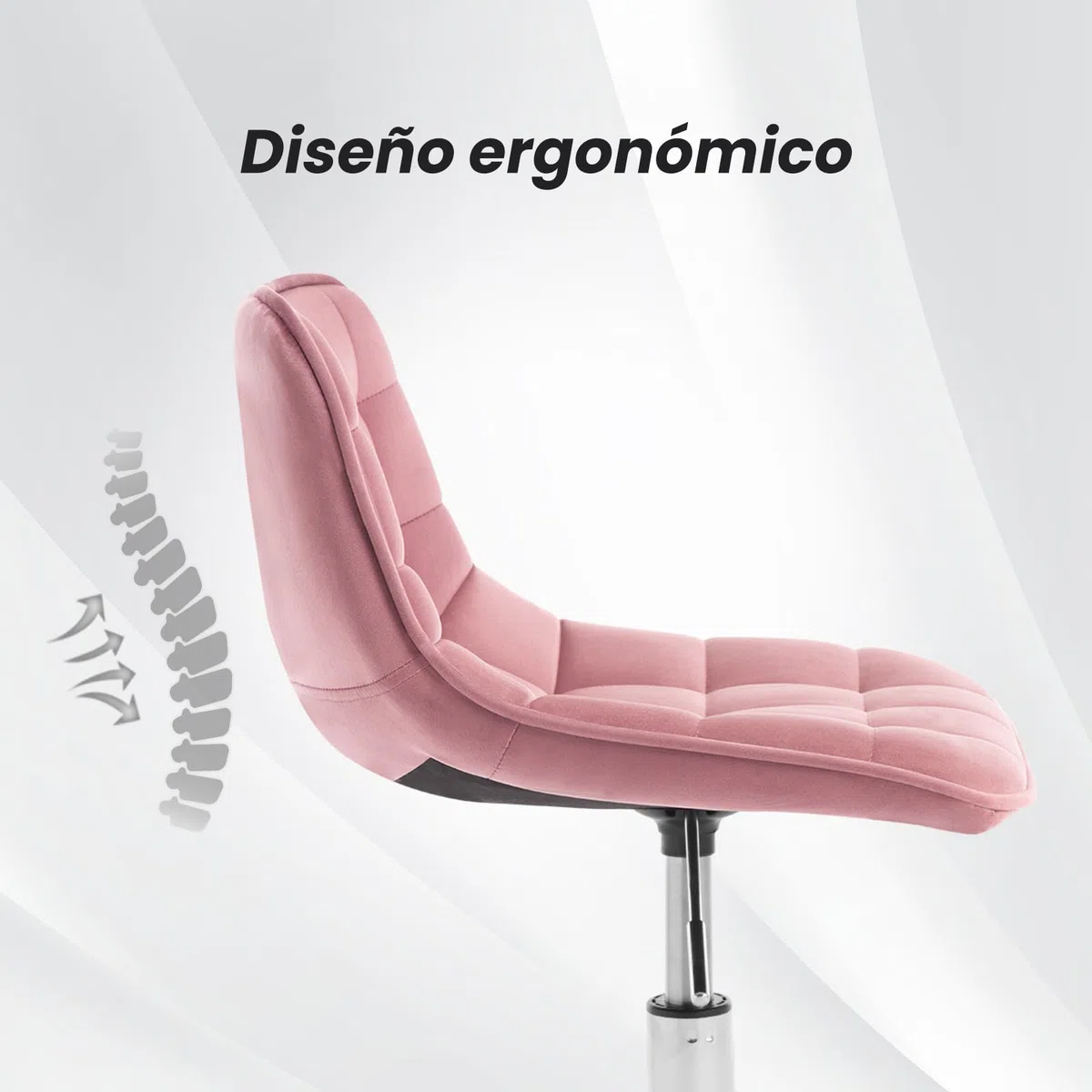WOLTU Silla de Oficina, Taburete Tocador Giratorio, Silla Ergonómica Escritorio con Respaldo, Taburete Bajo con Asiento Ajustable de Altura, Asiento Tapizado en Terciopelo, Rosa