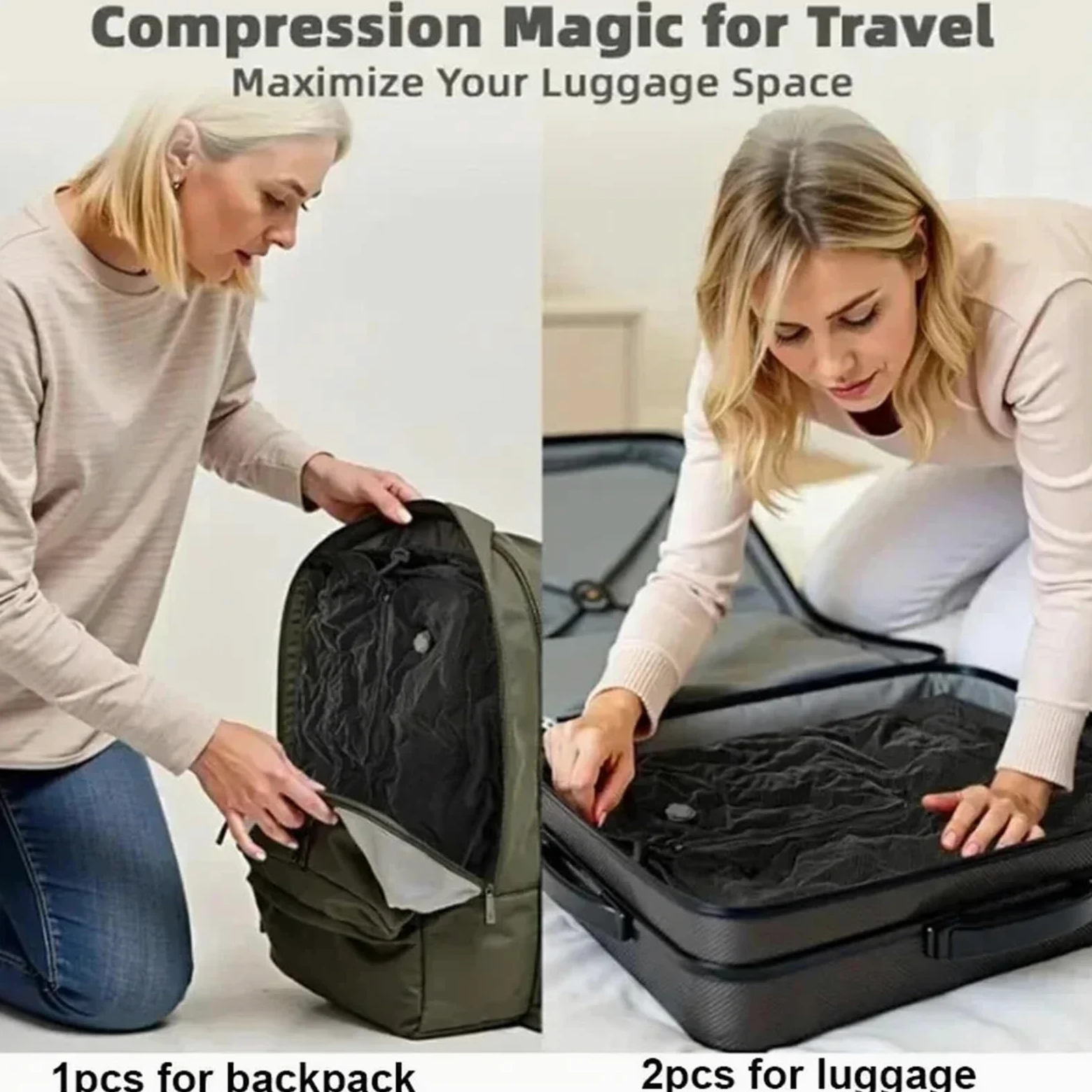 Bolsas vacio Bolsa de almacenamiento de ropa reutilizable con bomba de aire de 17L, mochila de compresión de viaje, bolsa de equipaje para Equipaje(1 bag 1 pump black)
