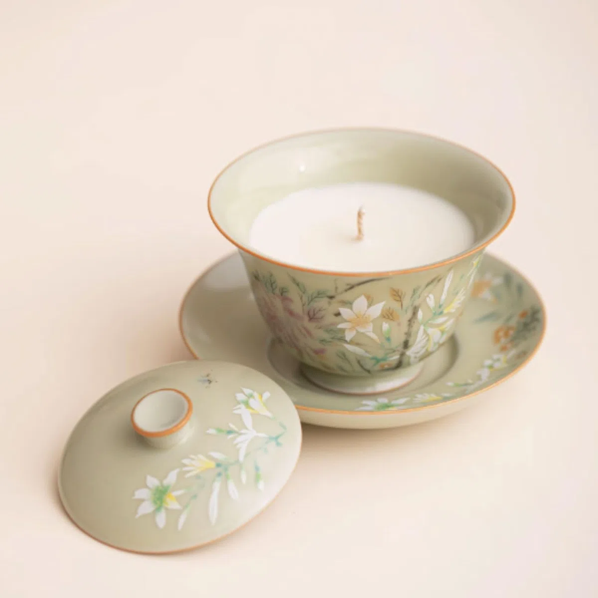 Velas de cerámica hechas con cera de soja y aceites esenciales, vela de aromaterapia creativa, combustión limpia for dormitorio y oficina(Camellia)