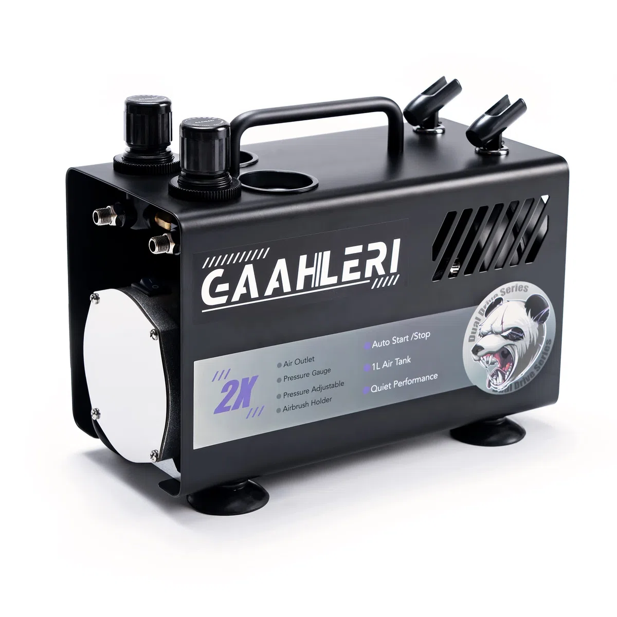 Gaahleri Kit de pintura de aerógrafo con tanque de aire compresor, sistema de salida de aire dual de 1 litro, guía de cepillo de aire avanzada, decoración manual de pasteles, pintura de tatuajes de
