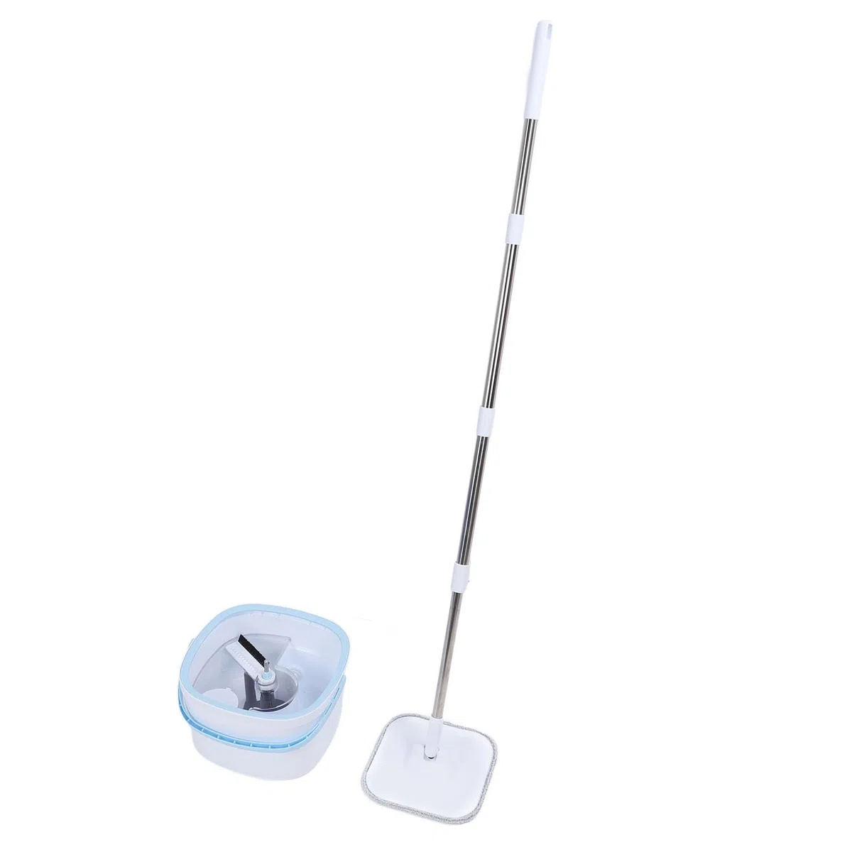 Jeffergarden Fregona Giratoria y Cubo con Juego de Escurridor, Kit de Limpieza de Piso Cuadrado PP ABS de Acero Inoxidable, Cabezal Giratorio de 360 ​​Grados, de Agua Sucia Separado, para Uso