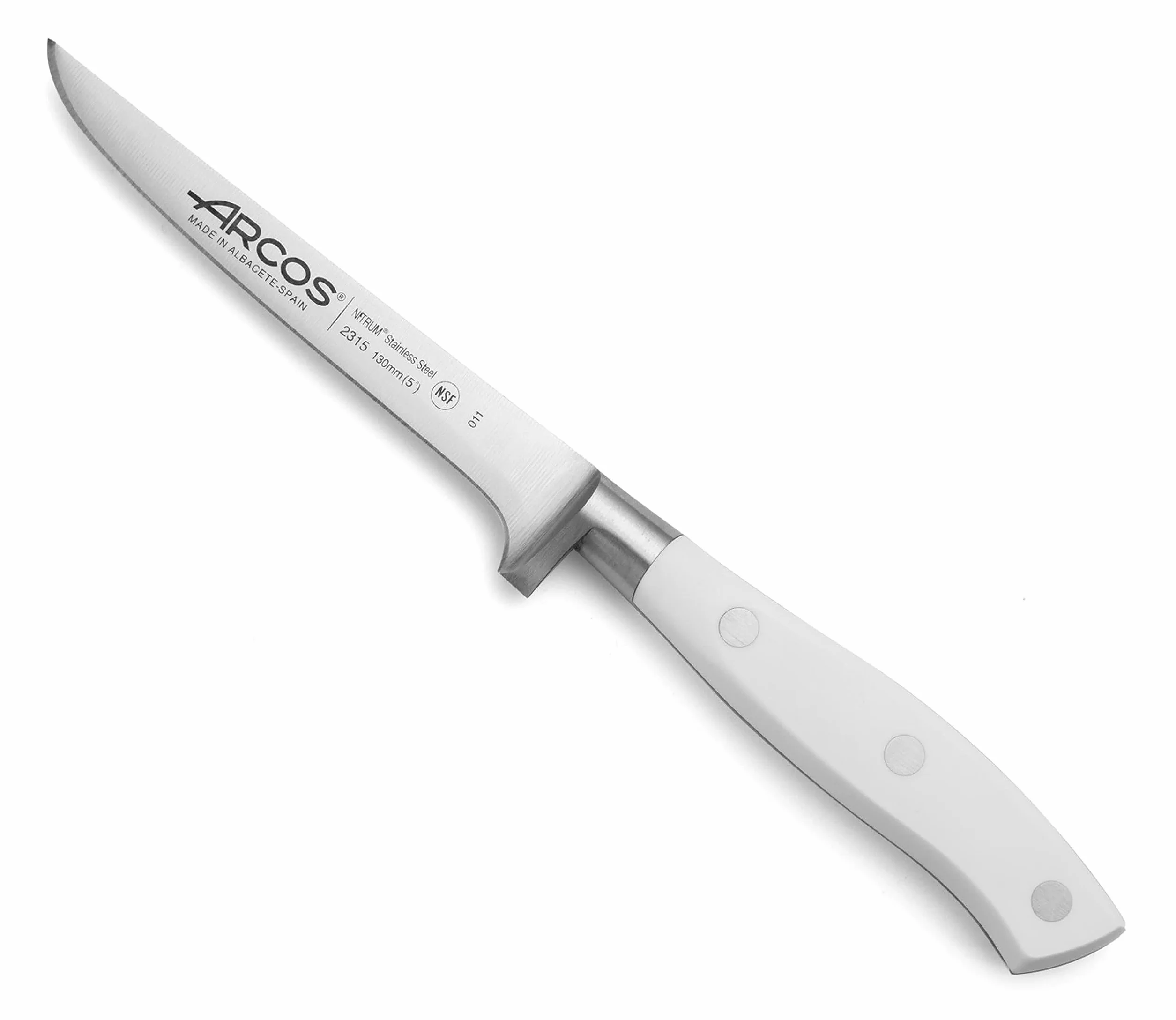 Arcos Serie Riviera Blanc - Set de Deshuesador, Jamonero y Chaira, Acero Inoxidable, Blanco, 50x20x5 cm, 3 Unidades