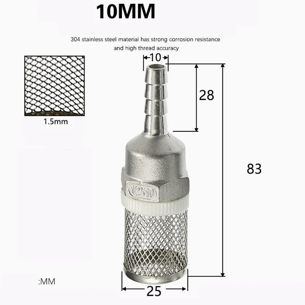 Filtro para Bomba de Agua, Filtro de Manguera 6/8/10/11/12/13/14/15/16/19mm, Tubo riego for jardín, Bomba Lavado Coche Acero Inoxidable, 1 ud(10mm)