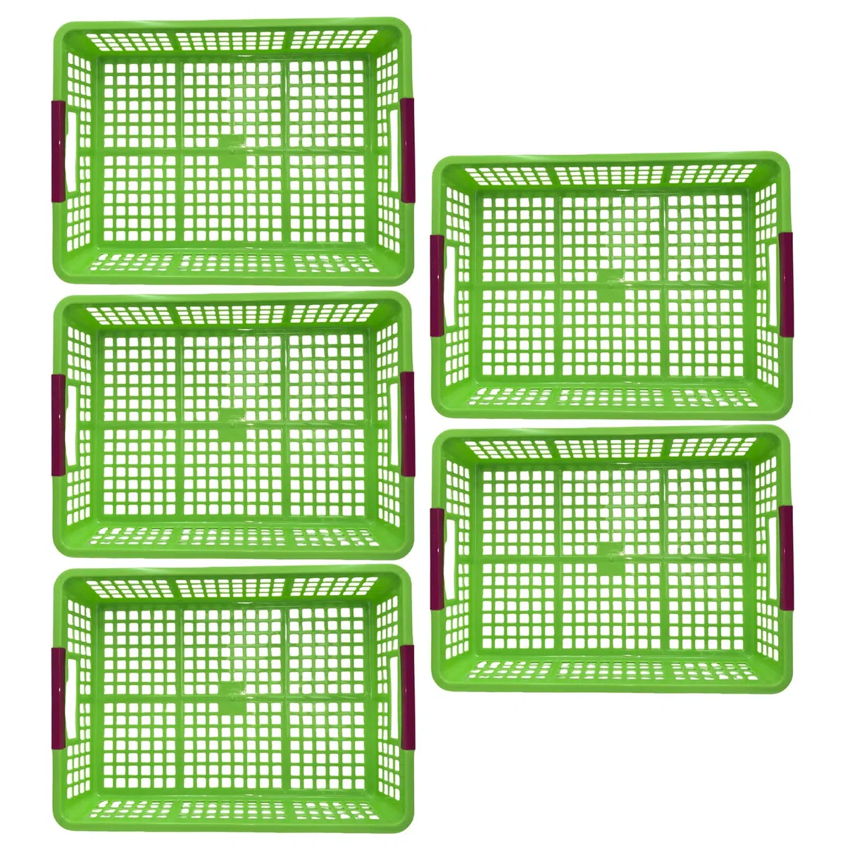 PRETYZOOM 5 Piezas Cesta con Bordes Suaves de Plástico Pp de Almacenamiento Rectangular Verde y Diseño Moderno para Organizar Documentos y Juguetes en Escuela o Armario