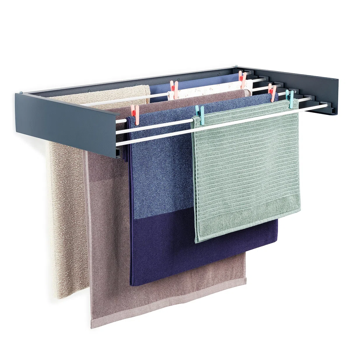 Tendedero de pared de 100 cm – 6 barras plegables y extensibles – 6 m de longitud de secado – hasta 25 kg – ahorra espacio – para interior y exterior – antracita