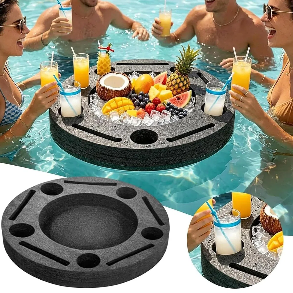 Portavasos Flotante para Piscina Bandeja Portátil para Comida y Copas en | Soporte Flotante de Bebidas de Piscina Para Bañera, , Kayak, Aire Libre, , Lago, Playa Y Natación