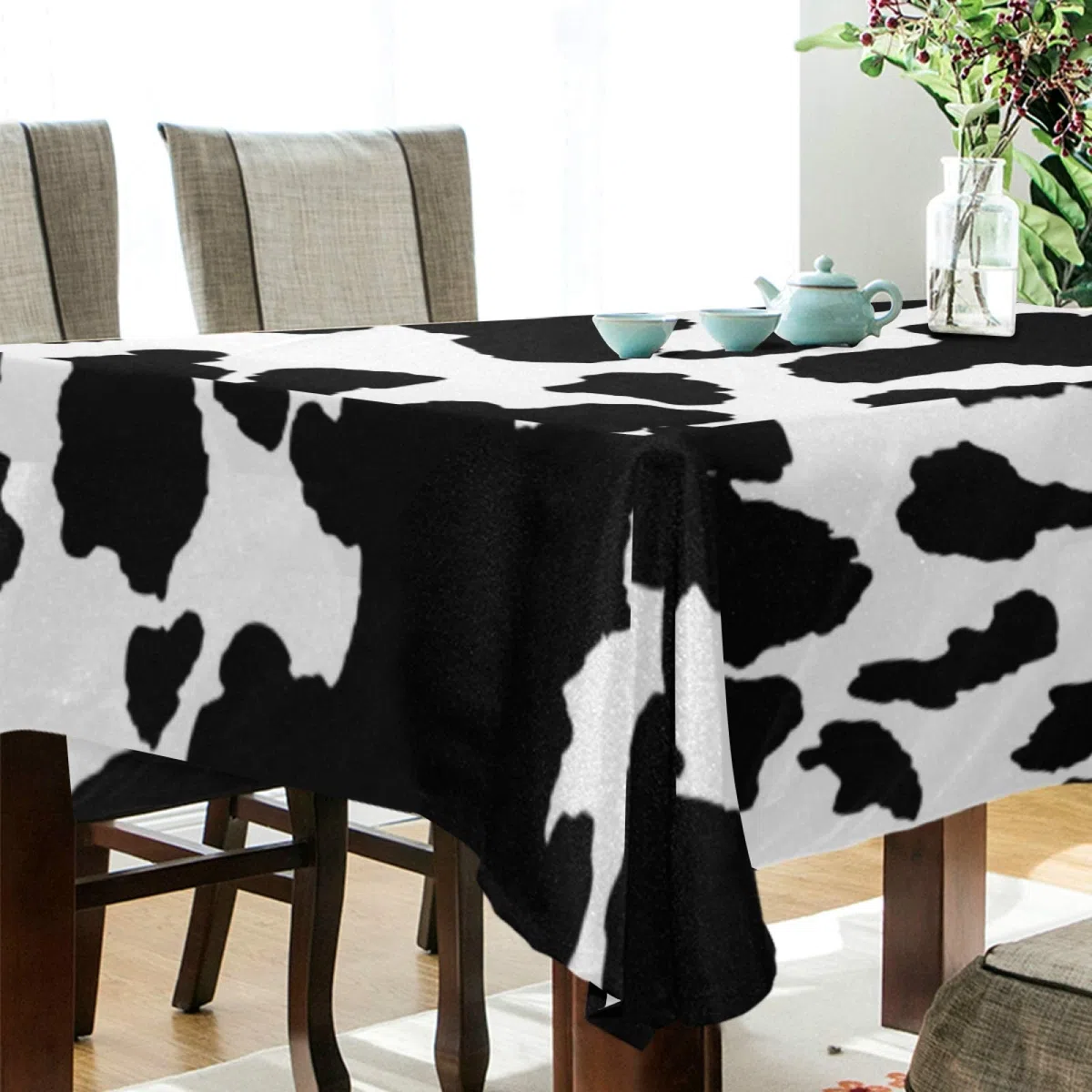 Mantel rectangular con estampado de vaca animal de 54 x 72 pulgadas, resistente a las arrugas, tela decorativa a prueba de manchas, tela para cocina, comedor, fiesta, camping