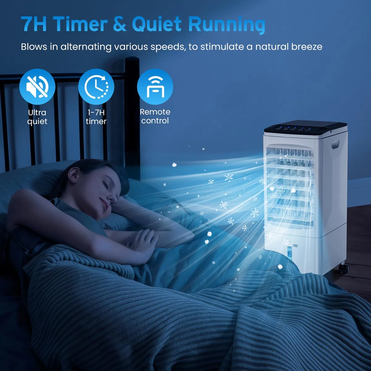 Enfriador de Aire 4 en 1 Grande, Aire Acondicionado Móvil portátil, Climatizador Evaporativo Silencioso con 5.5 L Tanque,Temporizador 1-7 H, 2 Modos 3 Velocidades, Ruedas, Control Remoto, Oscilación