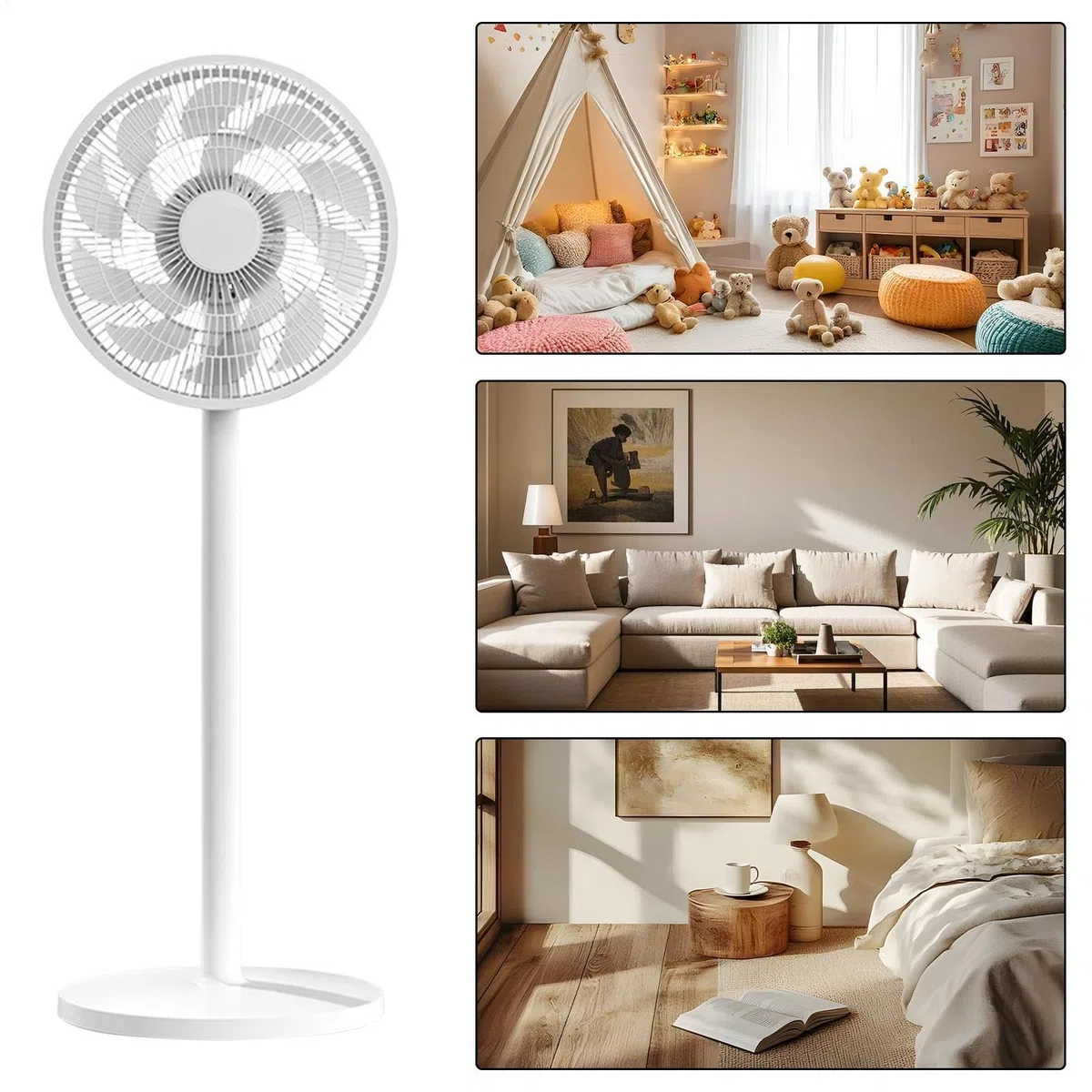 Ventiladores de pie para el hogar Unidad de pie oscilante y silenciosa | Ventiladores para el dormitorio adecuados para la sala de estar, la oficina, el hogar, la cocina, el interior y el